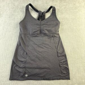 Athleta Gray Heathered Yoga Tank Top Built-In Bra Ruched Racerback S 919069